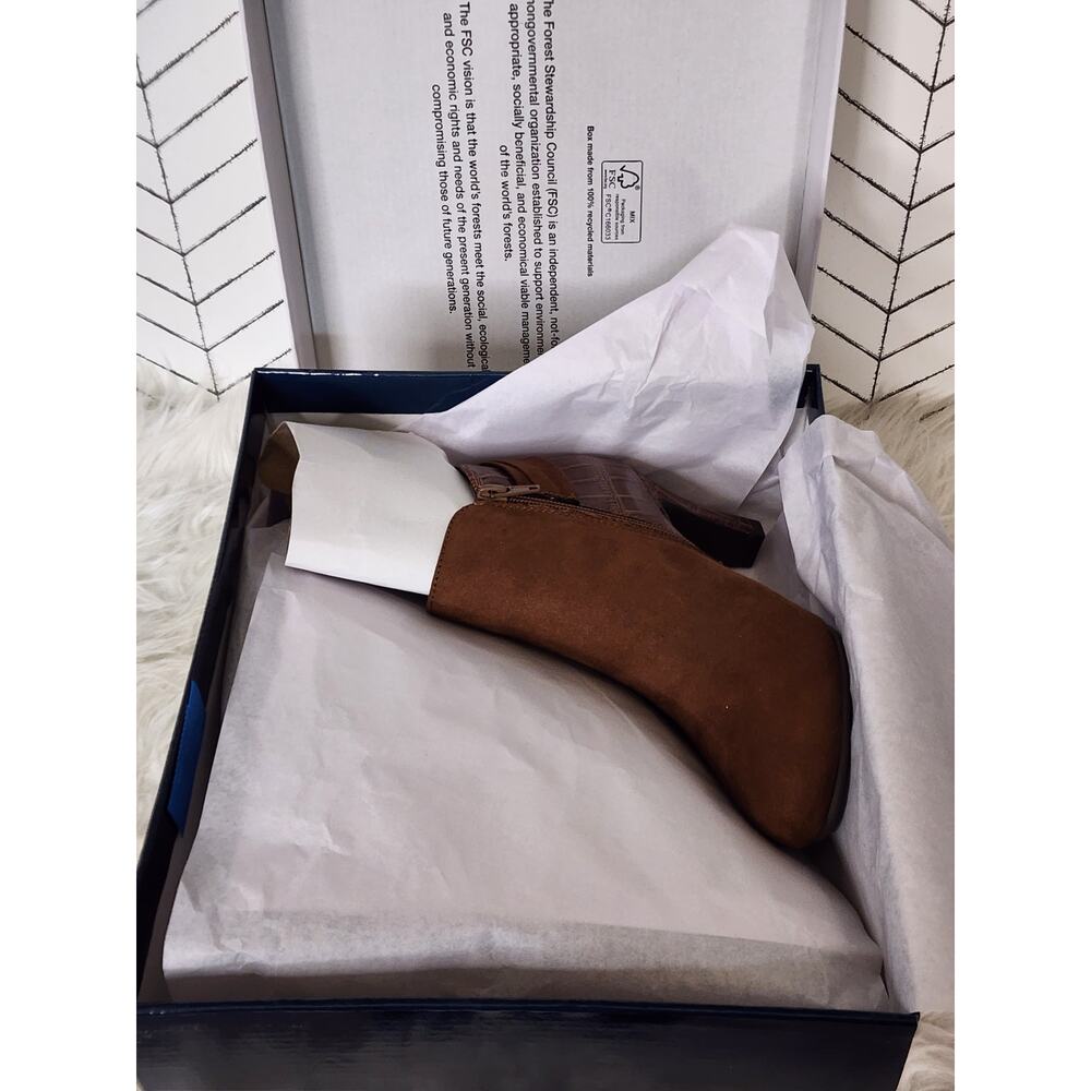 Karen Scott Koraa Dress Booties – Almond Toe Zip Ankle Boots Croc Heel - Brown - Picture 11 of 13
